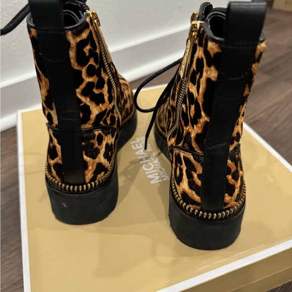 Michael Kors Black and Brown Leopard Combat Boots - Picture 2 of 6